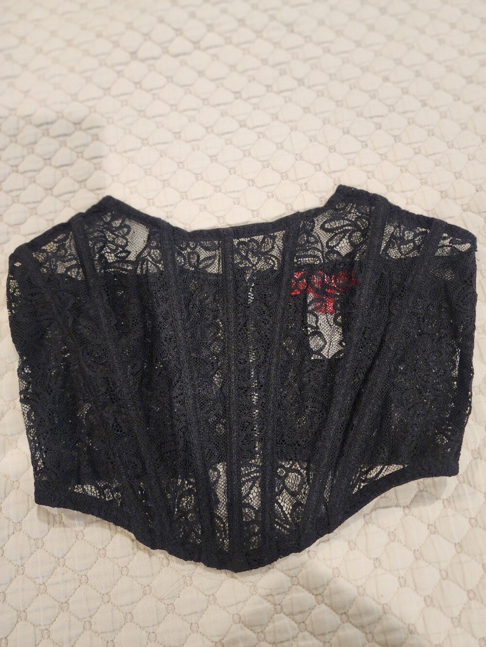 PrettyLittleThing Black Lace Corset-Style Crop Top